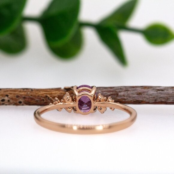 1ct Purple Sapphire Ring in 14K Solid Gold with Natural Diamond Accents - Picture 6 of 8
